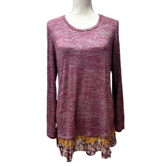 LOGO by Lori Goldstein Women's LS Knit Top Flirty Peplum Hem Size M‎ Maroon - Picture 1 of 8